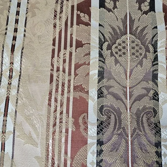 Striped Floral Ivory Merlot Green Upholstery Fabric Material 56" By The Yard